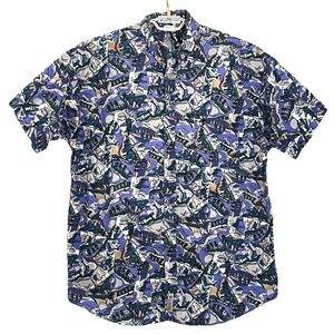 Columbia Mens Shirt XL Multicolor Short Sleeve Outdoor Print‎ Mountains 90s VTG
